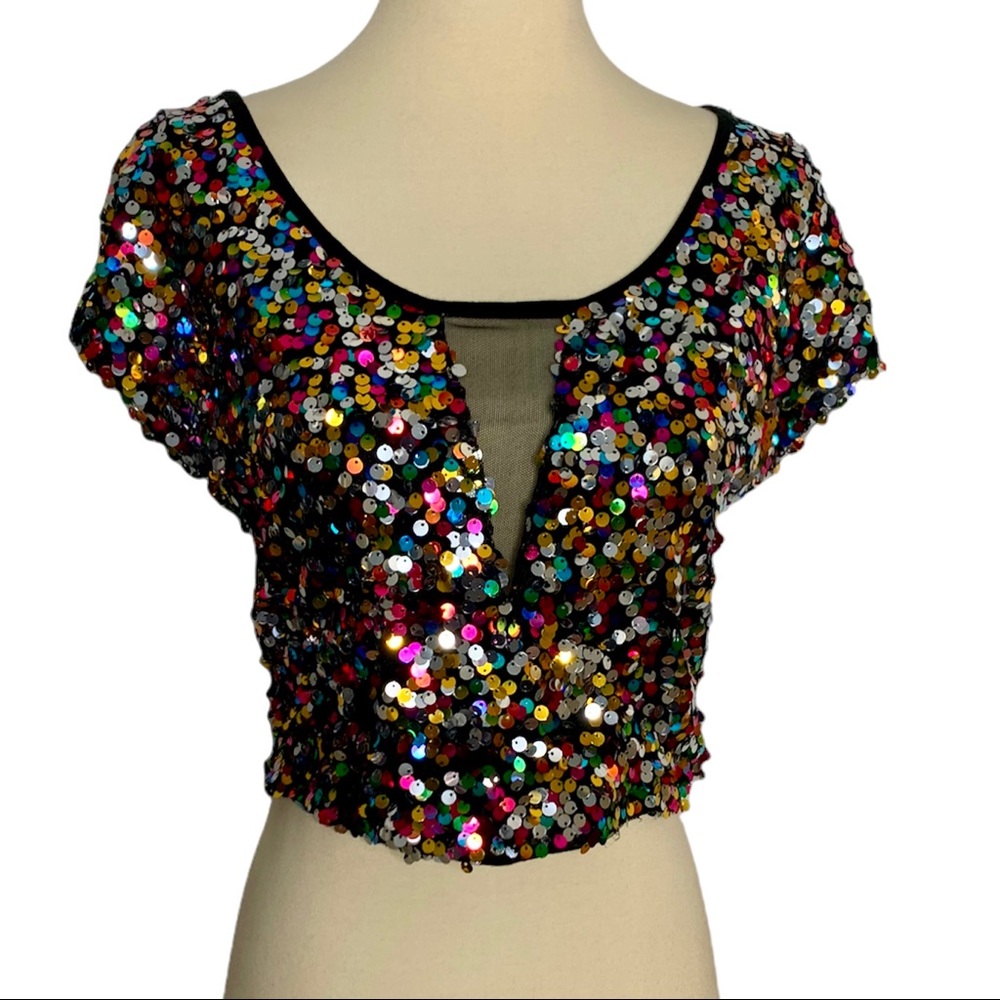 2/$15 Multi-color sequin crop top, S